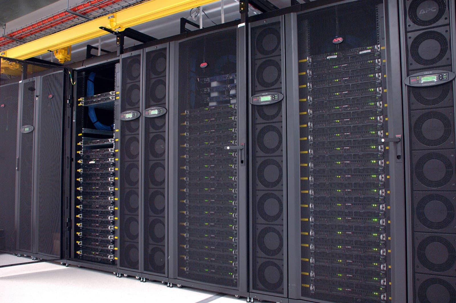 Rows of GPU servers in a data centre
